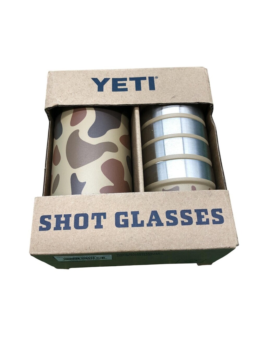 Yeti Wetlands Camo Multicolor Shot Glasses & Case Stainless Steel 4 Pack